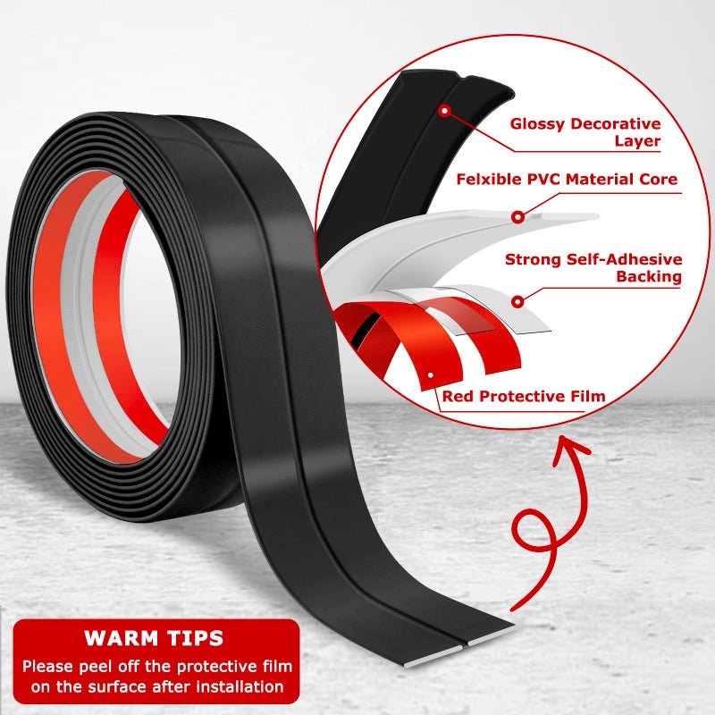 LSGCQ Flexible Wall Corner Protector Moulding Trim Peel and Stick Wall Corner Guards Edge Protector Self Adhesive Molding Trim Strip for Edge Ceiling (Black  1.6 in x 10 Ft) - Image 3